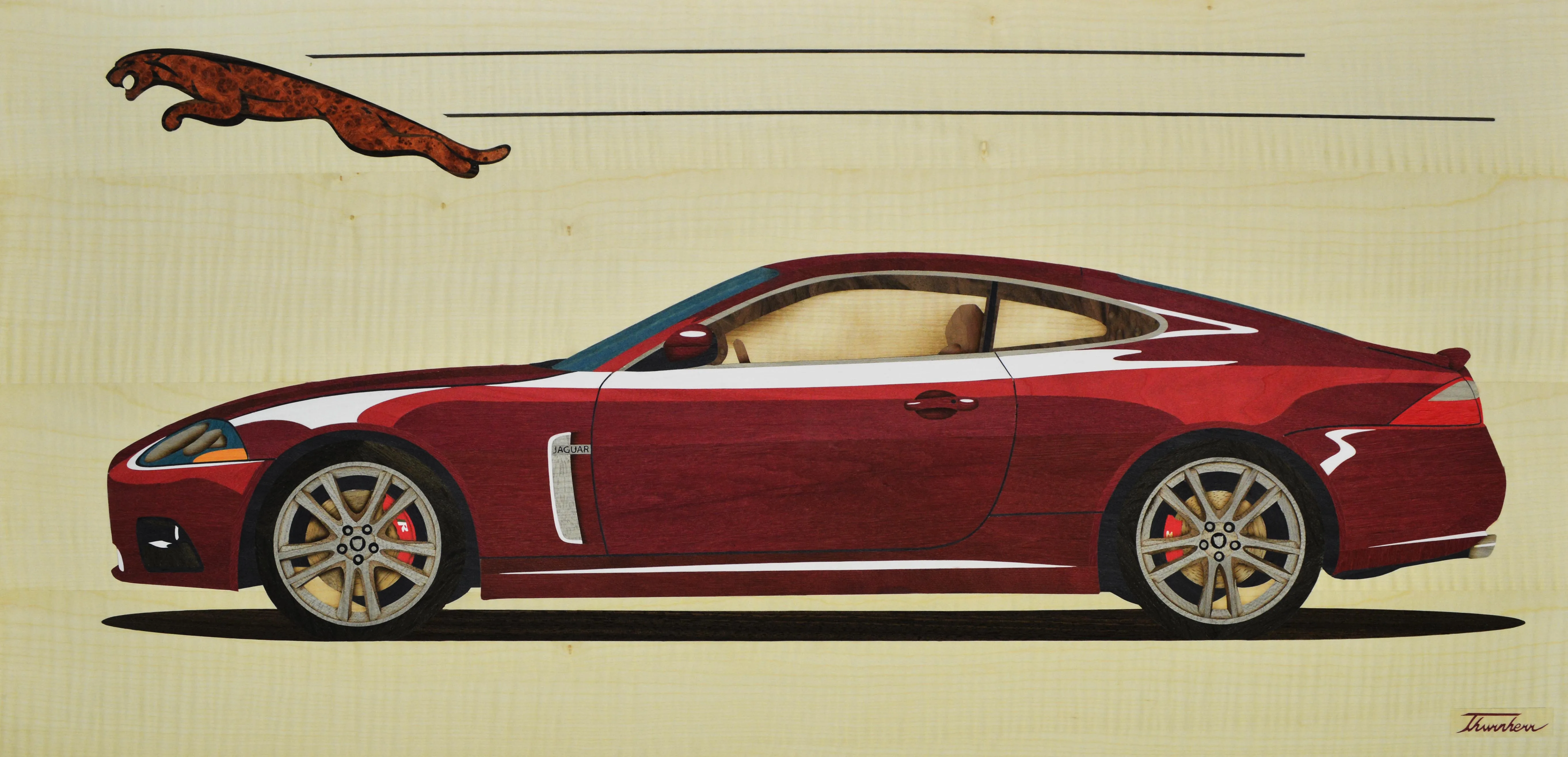 Jaguar XKR, vernis grand brillant, 92×52 cm